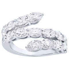 Diamond Snake Ring Three Rows Bypass 2.7 Carats Total 18K White Gold