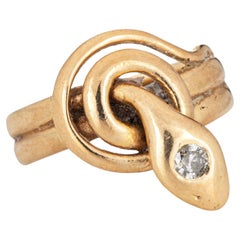 Diamond Snake Ring Vintage 14k Yellow Gold Sz 4.75 Pinky Estate Serpent Jewelry