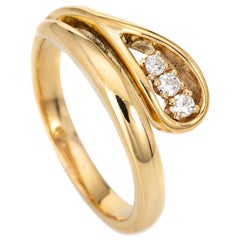 Diamond Snake Ring Vintage 18 Karat Yellow Gold Estate Fine Serpent Jewelry