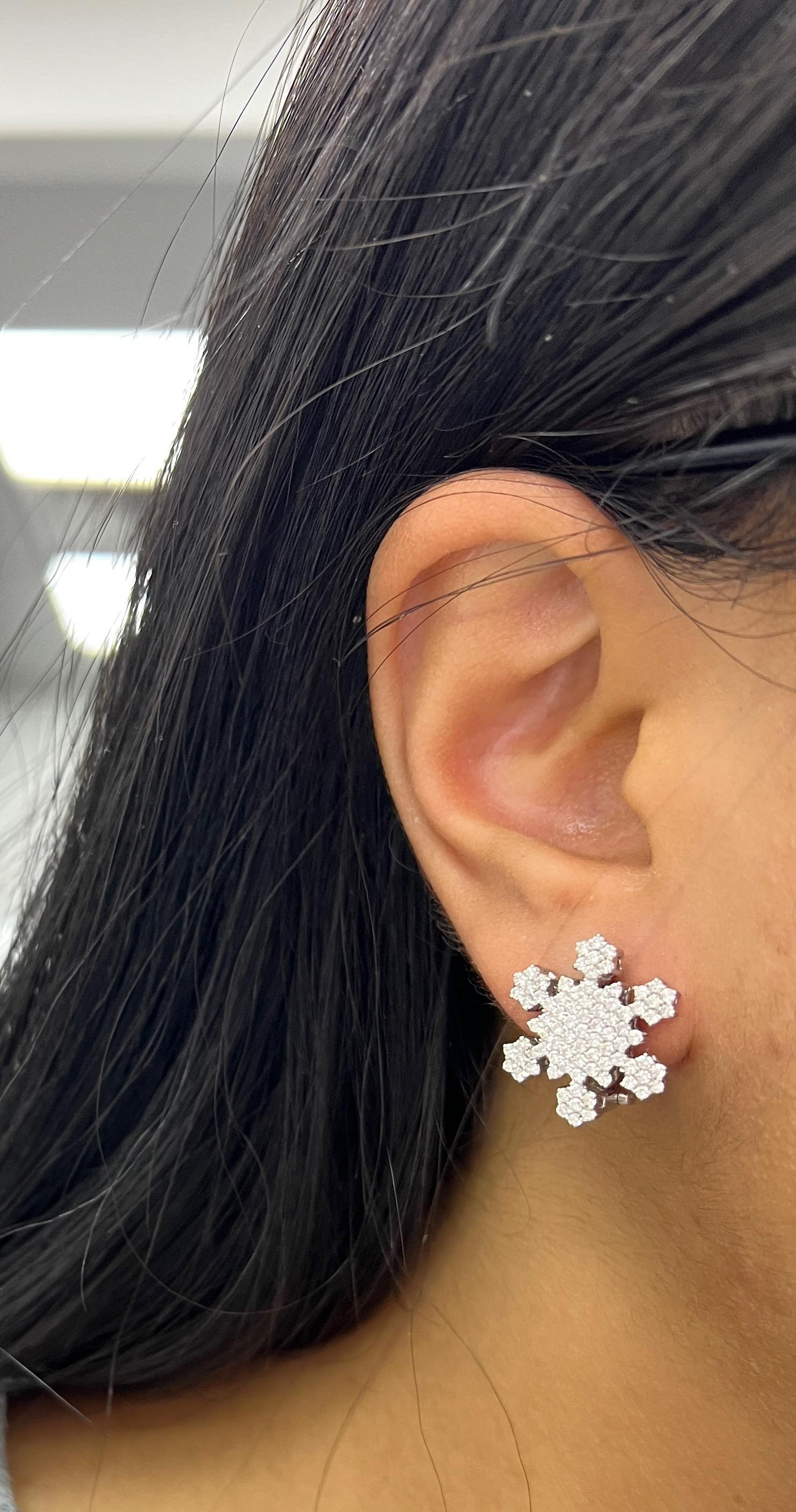 Women's Diamond Snowflake Earrings For Sale