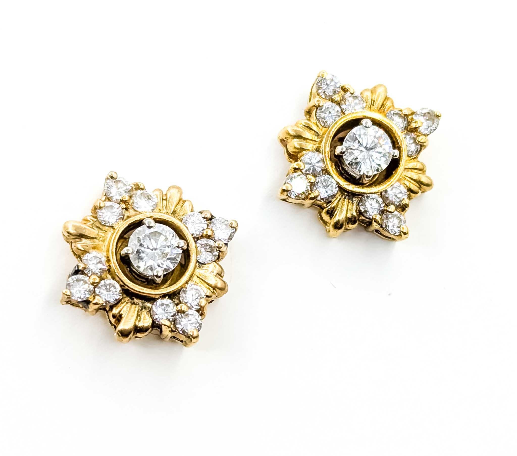 Contemporary Diamond Snowflake Earrings in 18k Yellow Gold For Sale