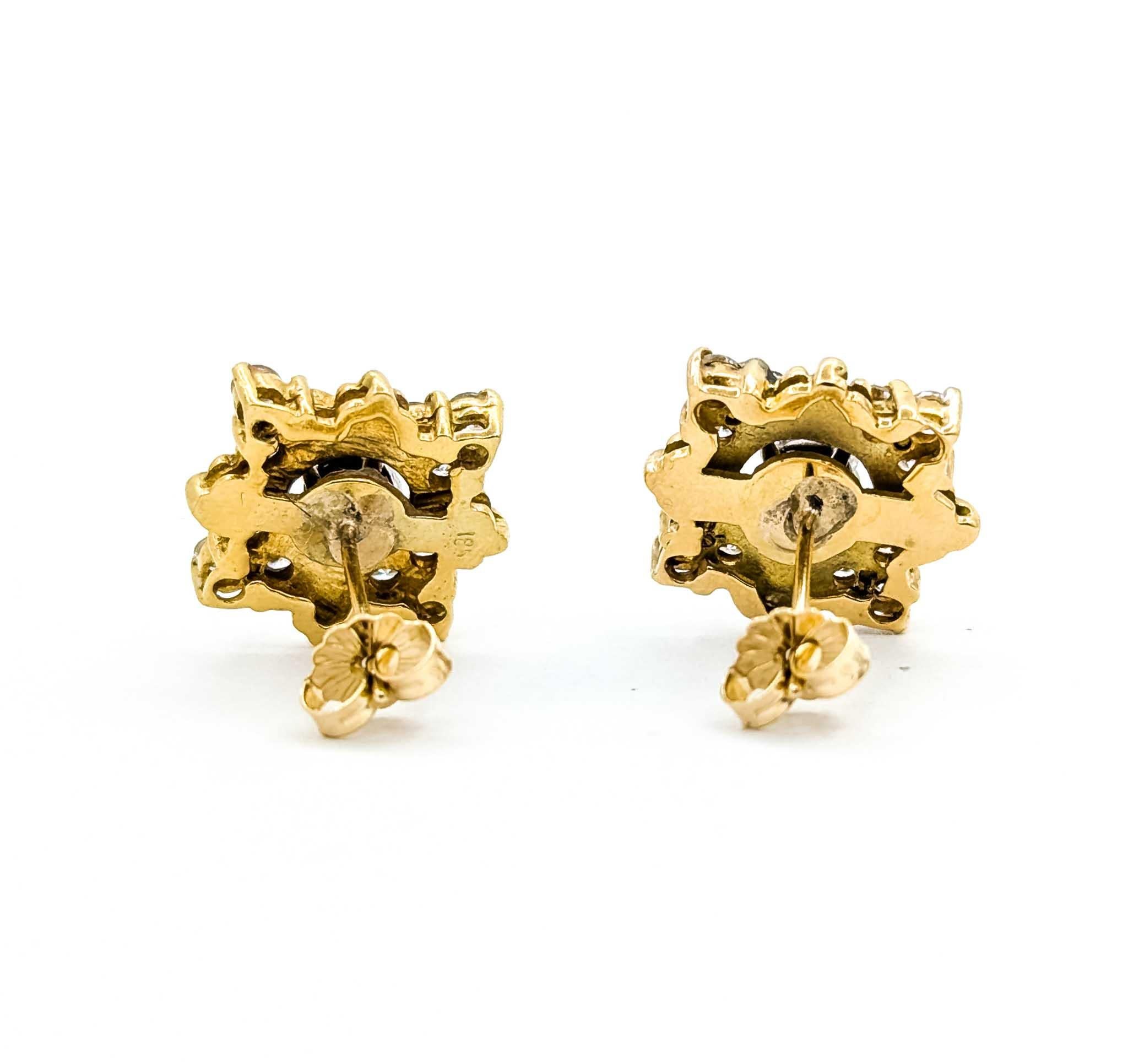 Women's Diamond Snowflake Earrings in 18k Yellow Gold For Sale