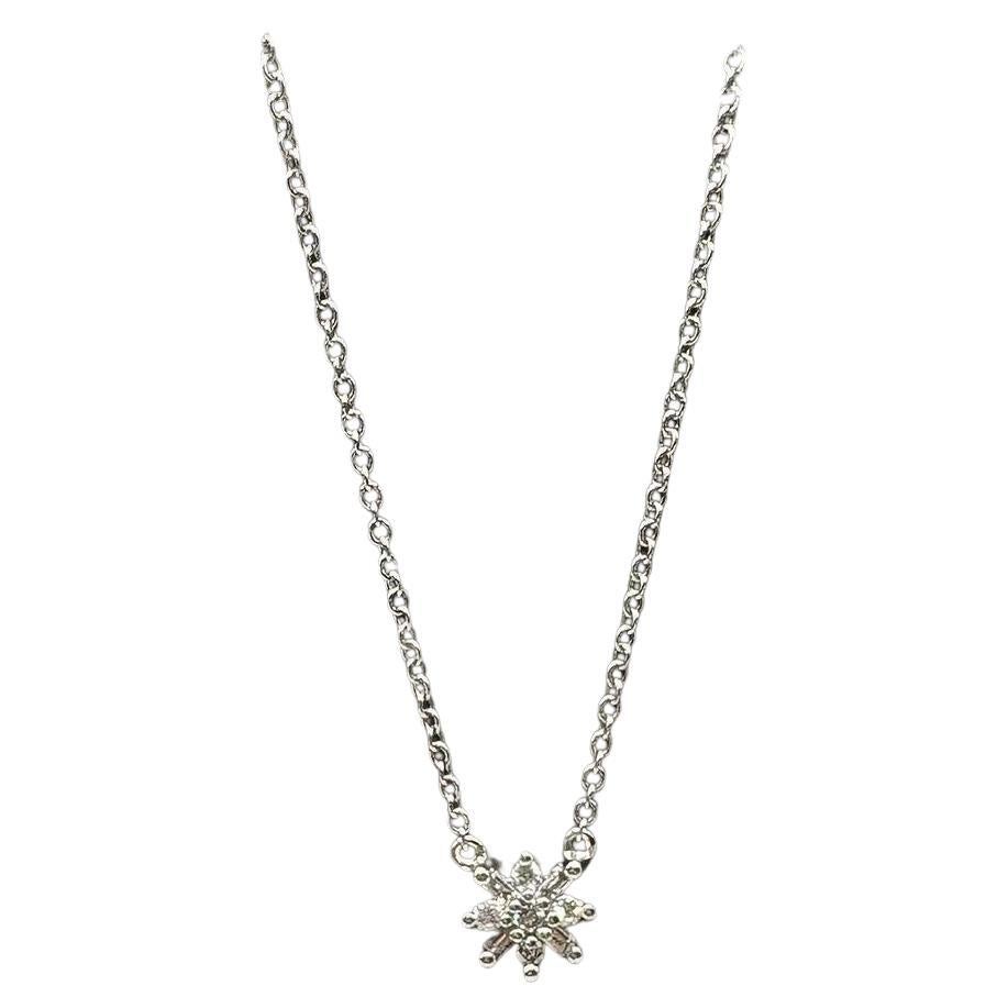 Diamond Snowflake Necklace in 10kt White Gold – 0.10ctw, 16.25in, New For Sale