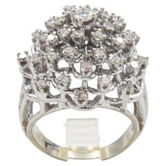 Diamond Snowflake White Gold Cluster Dome Cocktail Ring