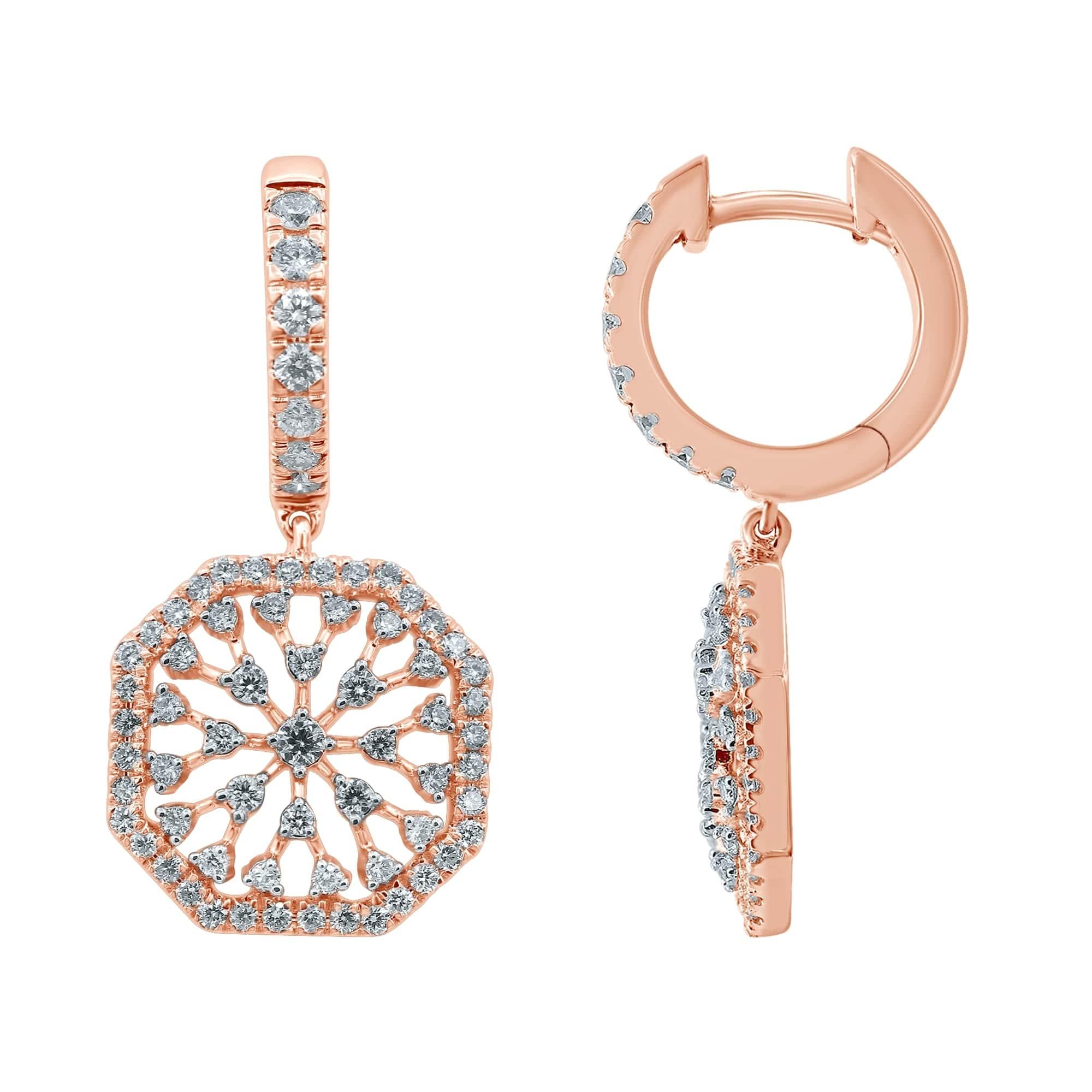 Mixed Cut Diamond Snowflakes 18 Karat Gold Stud Earrings For Sale