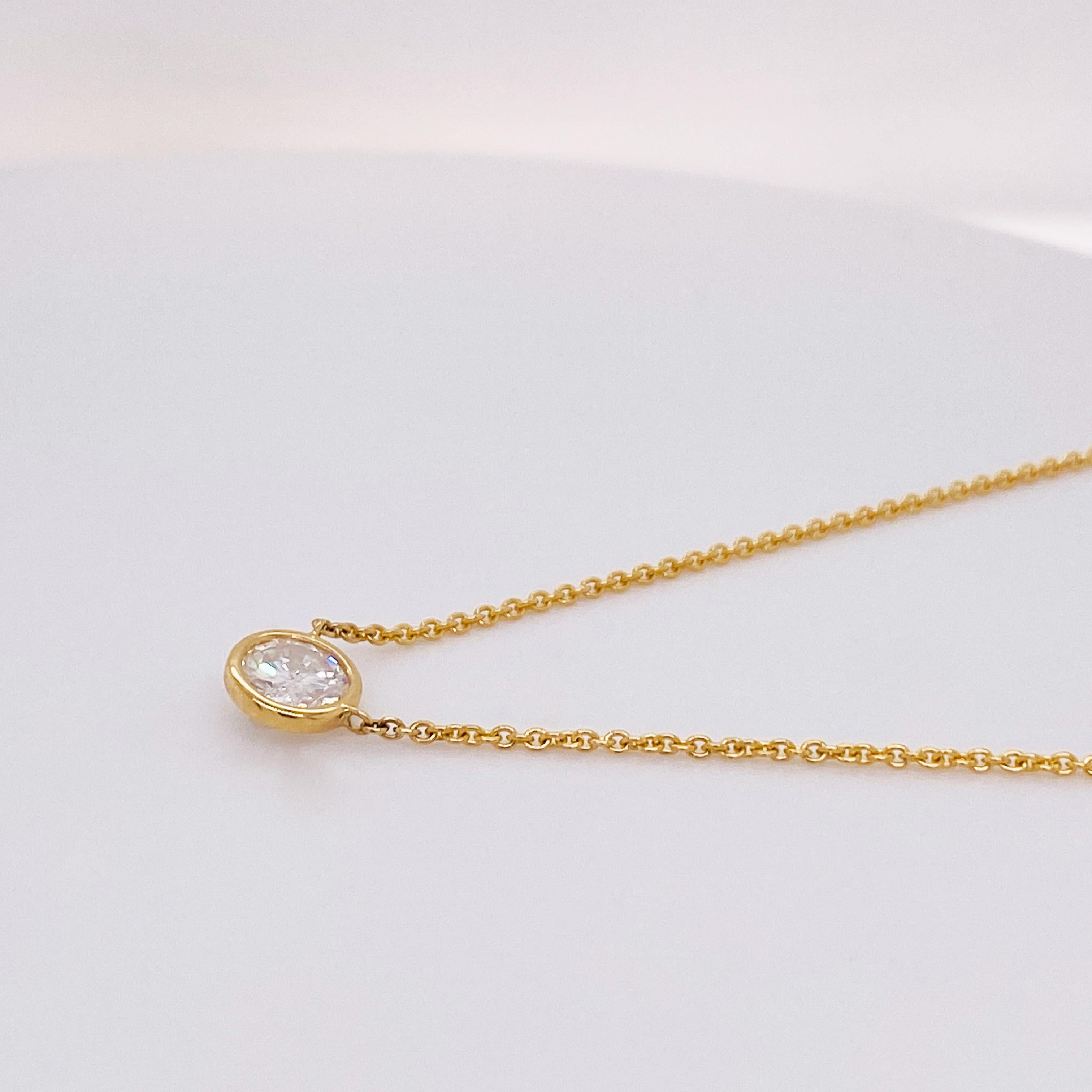 Round Cut Diamond Solitaire 1/2 Carat Necklace .50 Carats in 14K Yellow Gold Stackable  LV For Sale