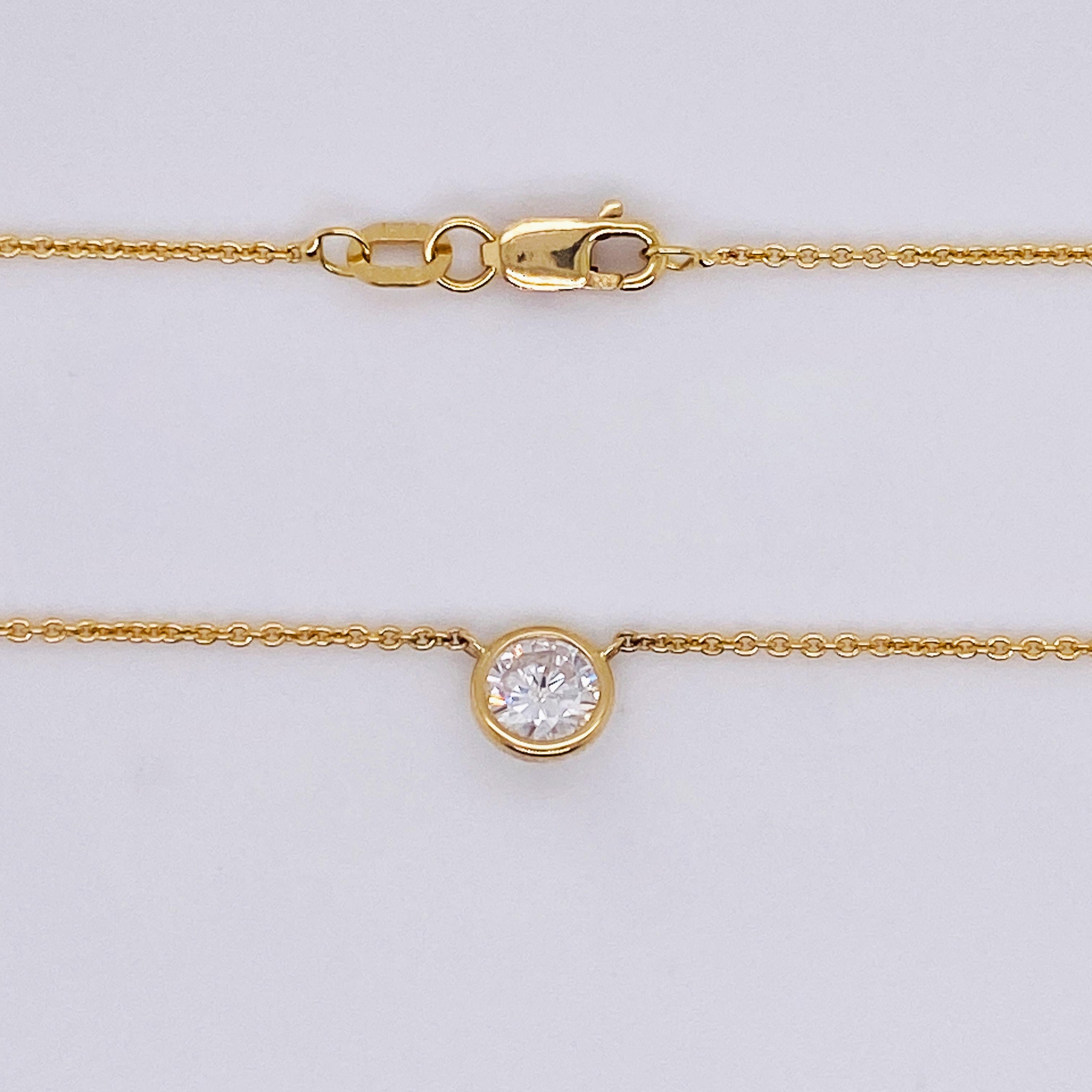 Diamond Solitaire 1/2 Carat Necklace .50 Carats in 14K Yellow Gold Stackable  LV In New Condition For Sale In Austin, TX