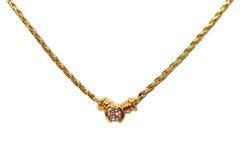 Diamond Solitaire 14 Karat Yellow Gold Braided Choker Necklace