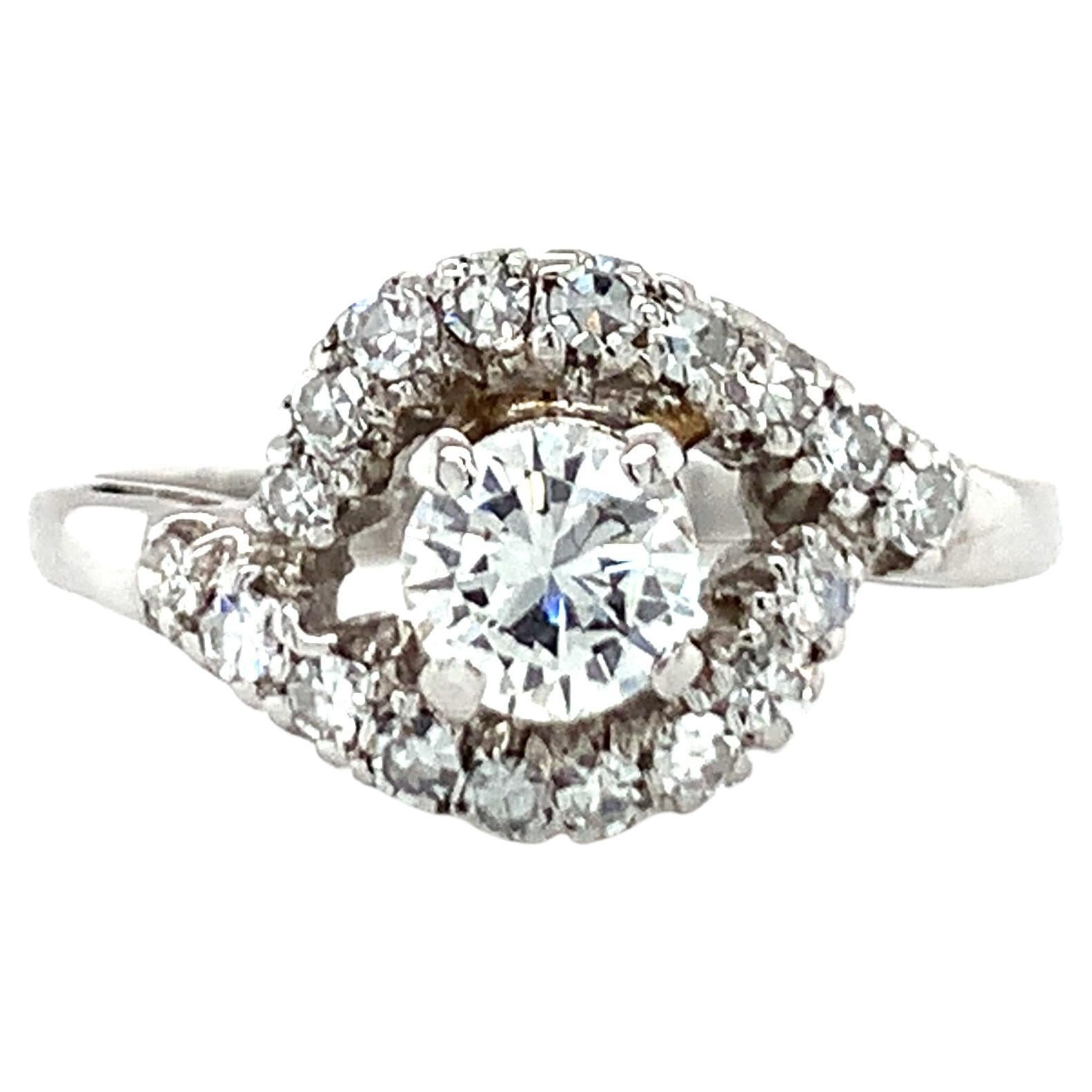 Diamond Solitaire 14K White Gold Ring For Sale