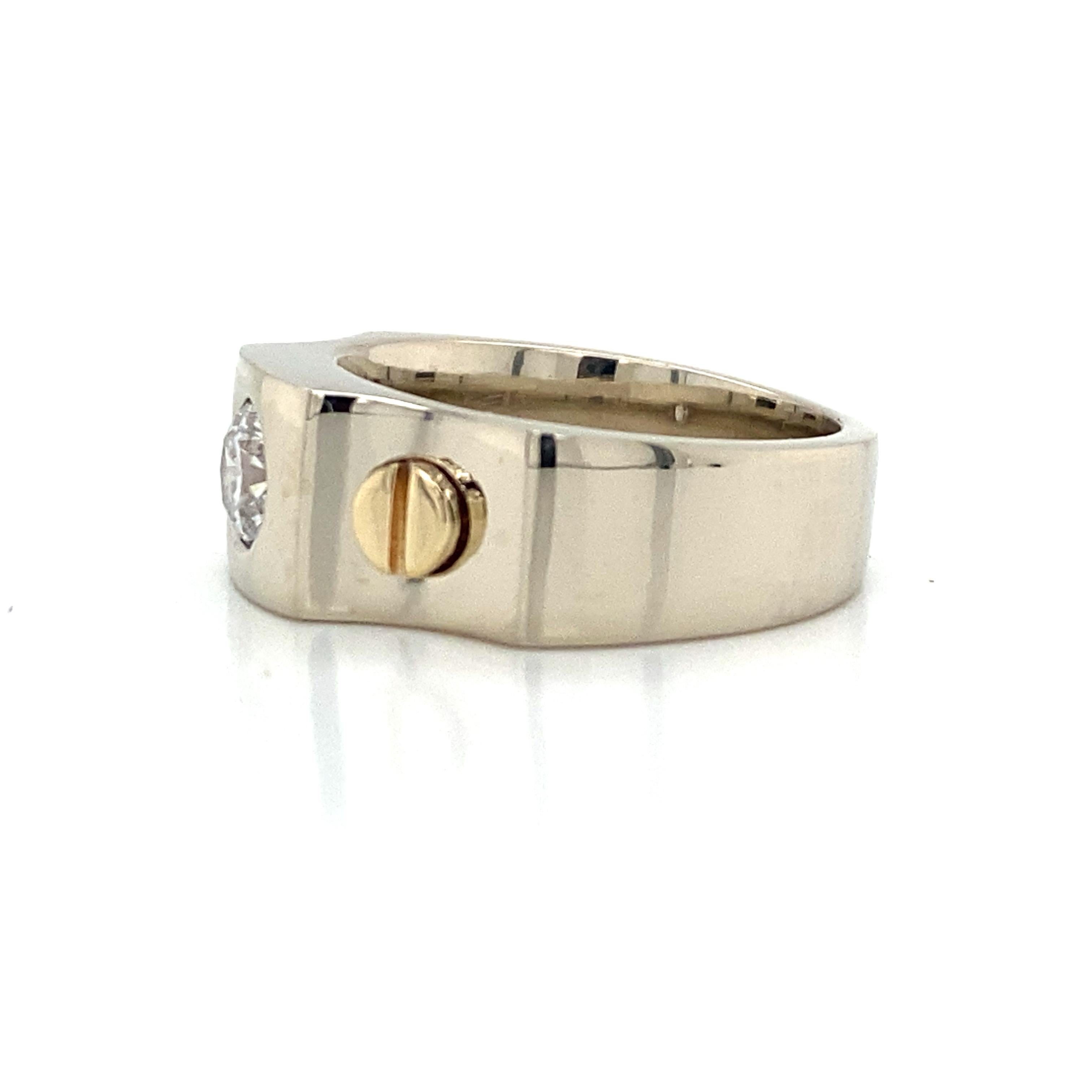 Diamond Solitaire 14K Yellow Gold Gents Band Ring In Good Condition For Sale In Boca Raton, FL