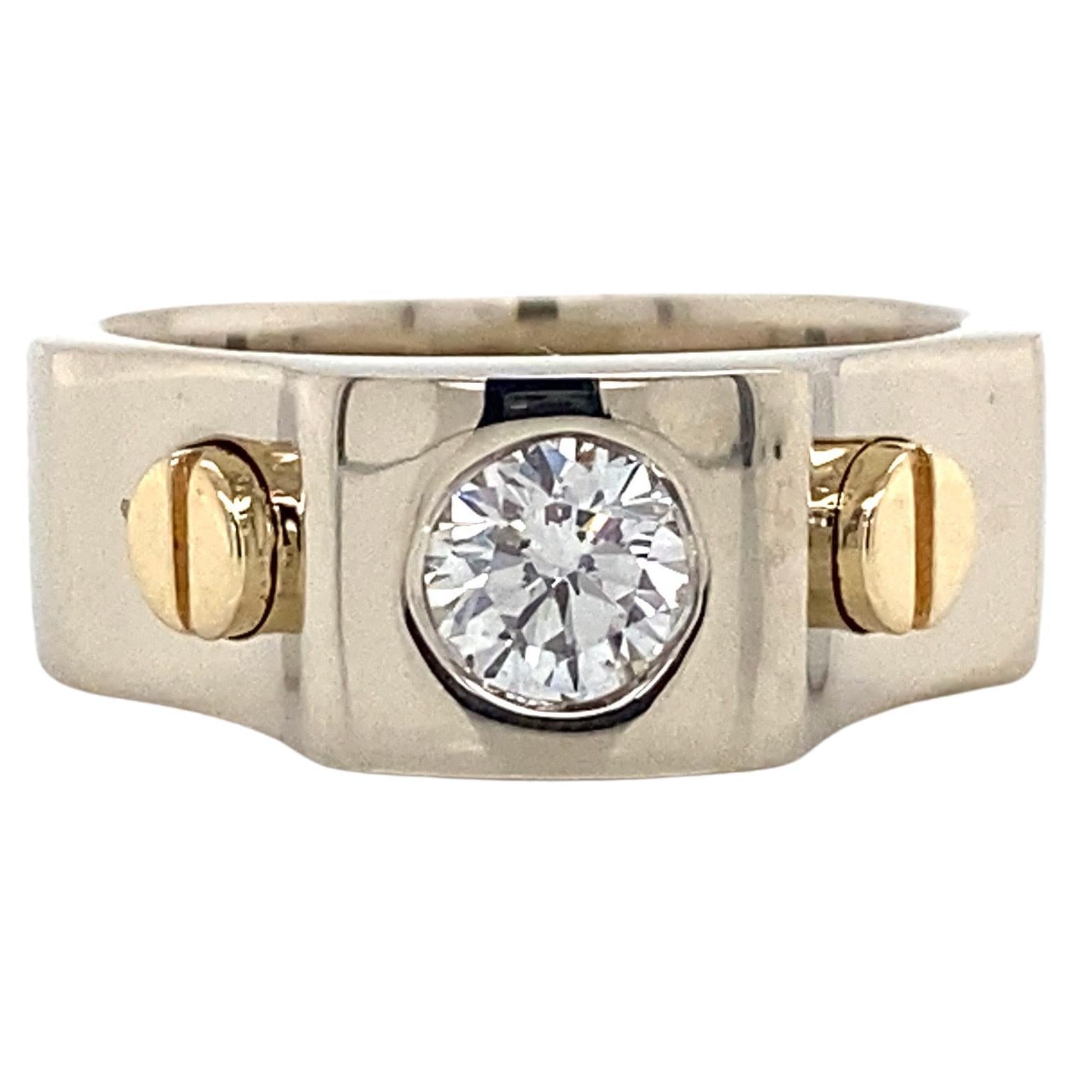 Diamond Solitaire 14K Yellow Gold Gents Band Ring For Sale