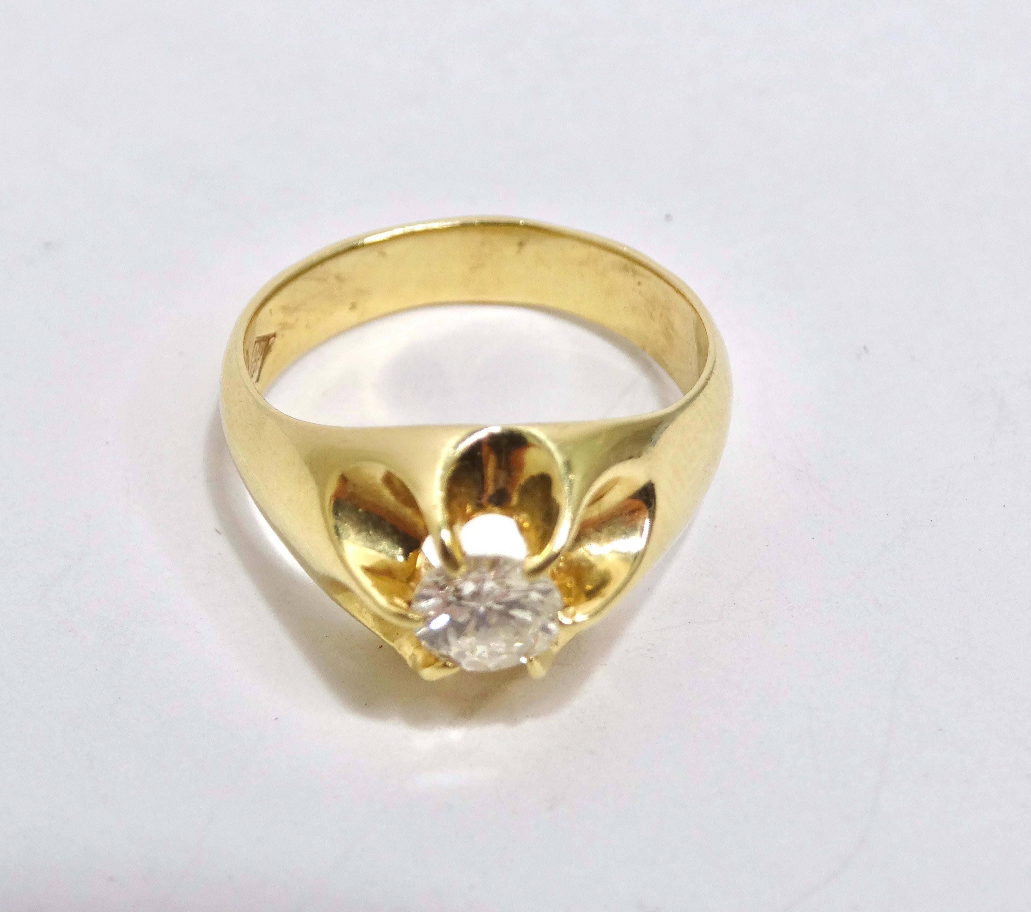Round Cut Diamond Solitaire 14k Yellow Gold Ring For Sale