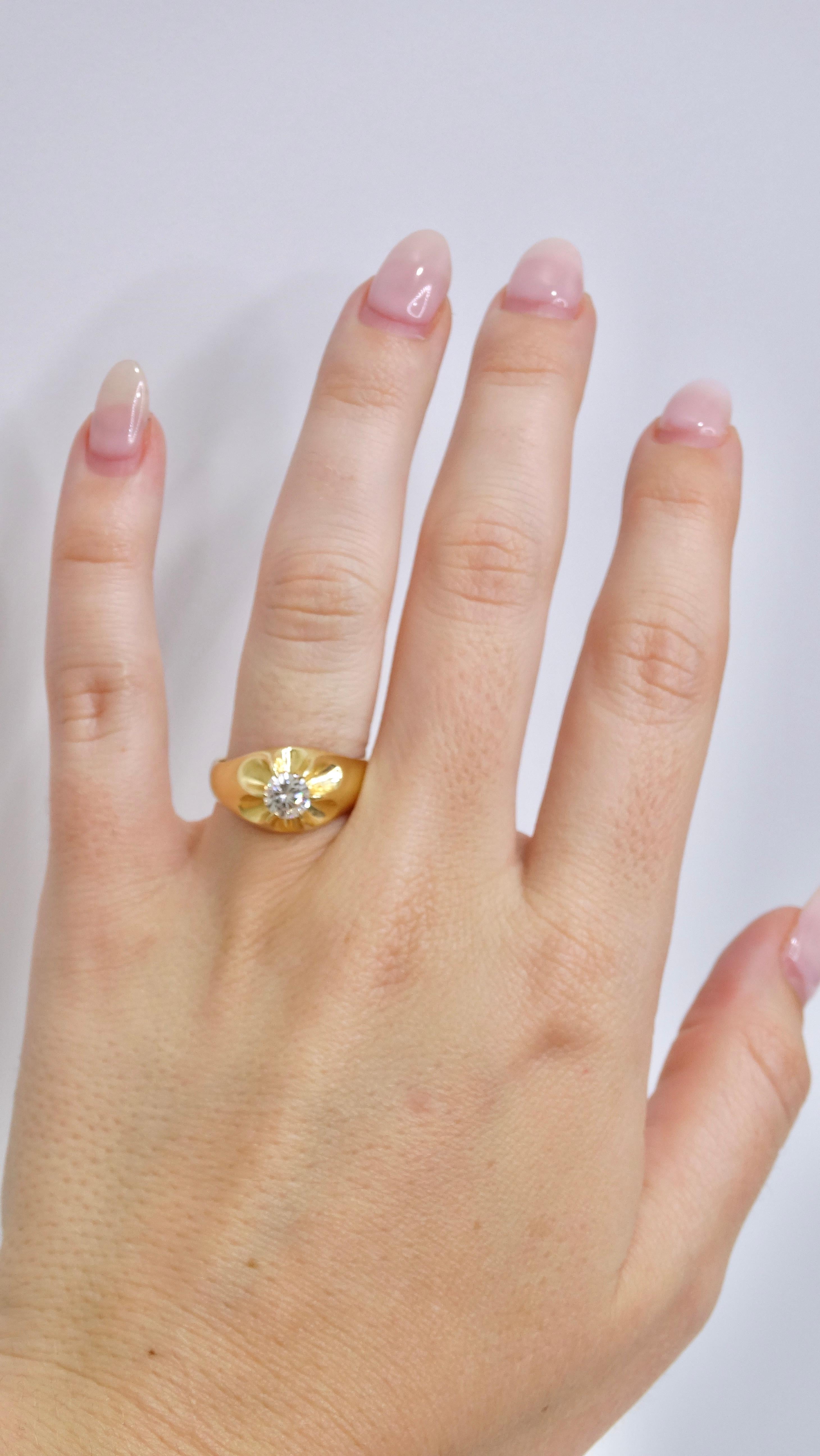 Diamant Solitär 14k Gelbgold Ring mit Diamant im Angebot 1