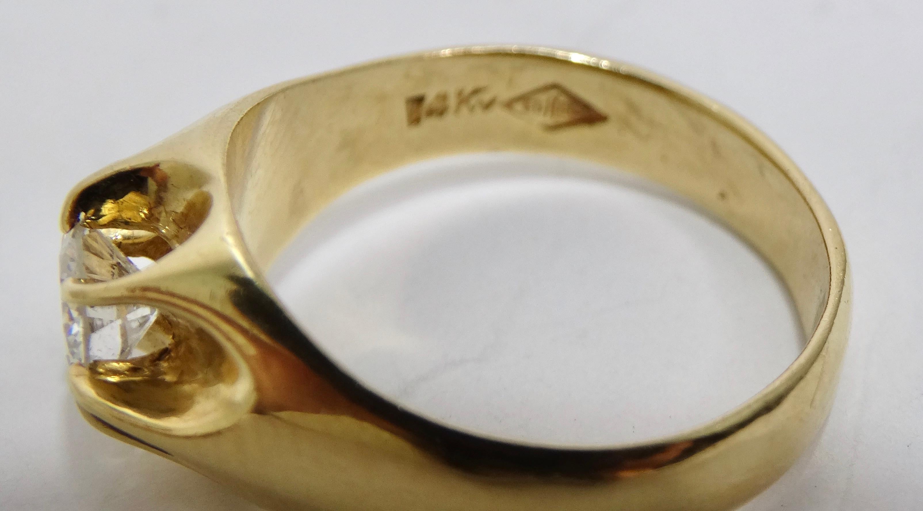 Diamant Solitär 14k Gelbgold Ring mit Diamant im Angebot 2