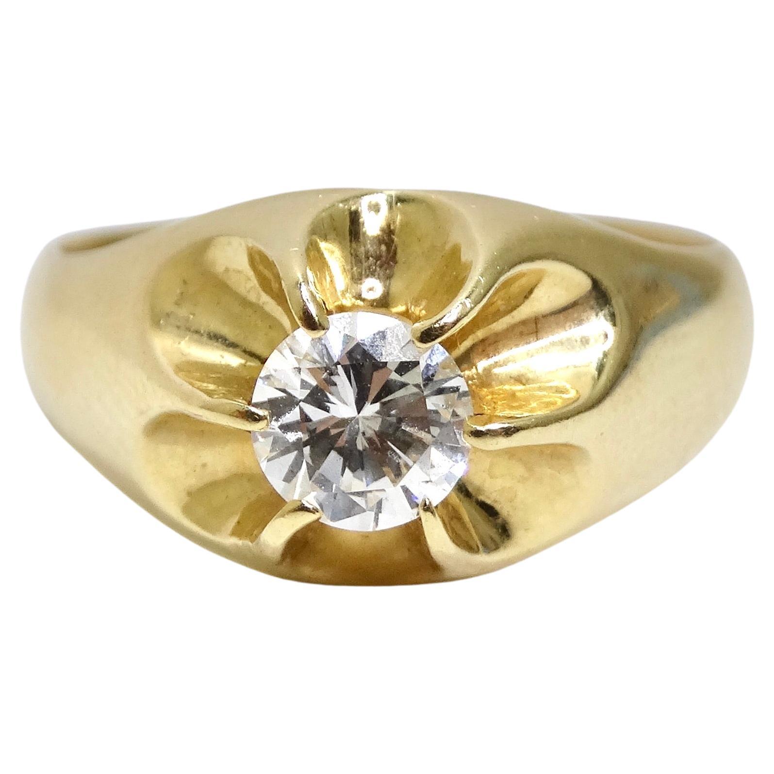 Diamond Solitaire 14k Yellow Gold Ring For Sale