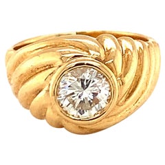 Bague en or jaune 18 carats avec solitaire en diamant, vers les années 1980