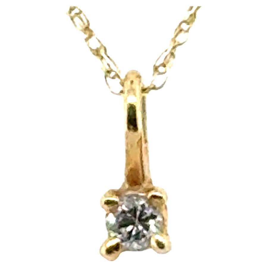 Diamond Solitaire 4 Prong Pendant Necklace Mined RBC 14K Yellow Gold