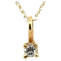 Diamond Solitaire 4 Prong Pendant Necklace Mined RBC 14K Yellow Gold