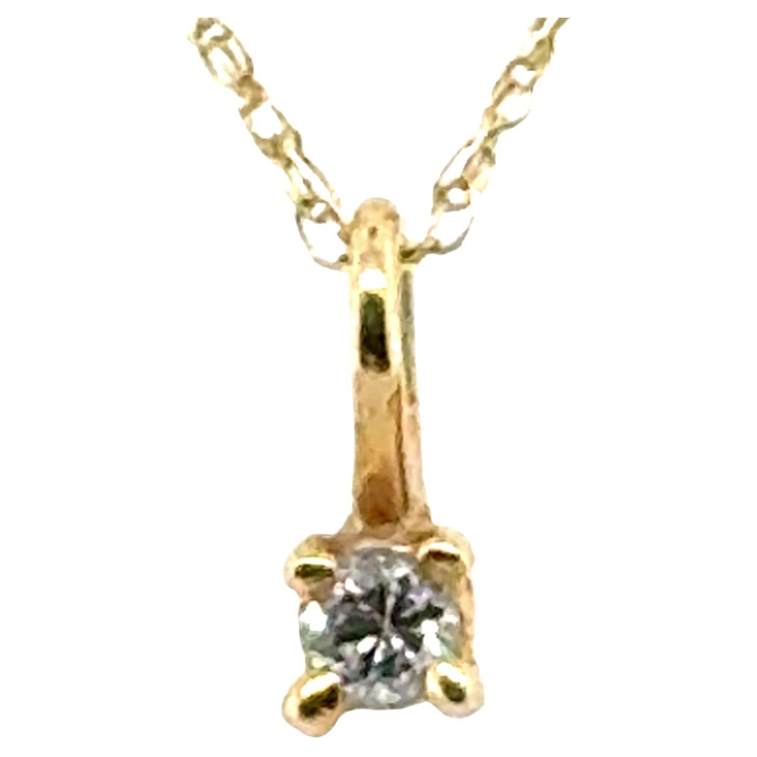 Diamond Solitaire 4 Prong Pendant Necklace Mined RBC 14K Yellow Gold