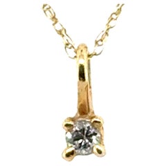 Diamond Solitaire 4 Prong Pendant Necklace Mined RBC 14K Yellow Gold