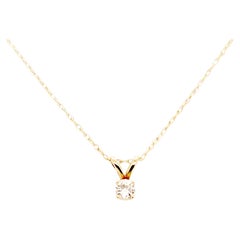 Diamond Solitaire 4 Prong Pendant Necklace Mined Round Brilliant 14K Yellow Gold