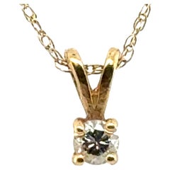 Diamond Solitaire 4 Prong Pendant Necklace Mined Round Brilliant 14K Yellow Gold