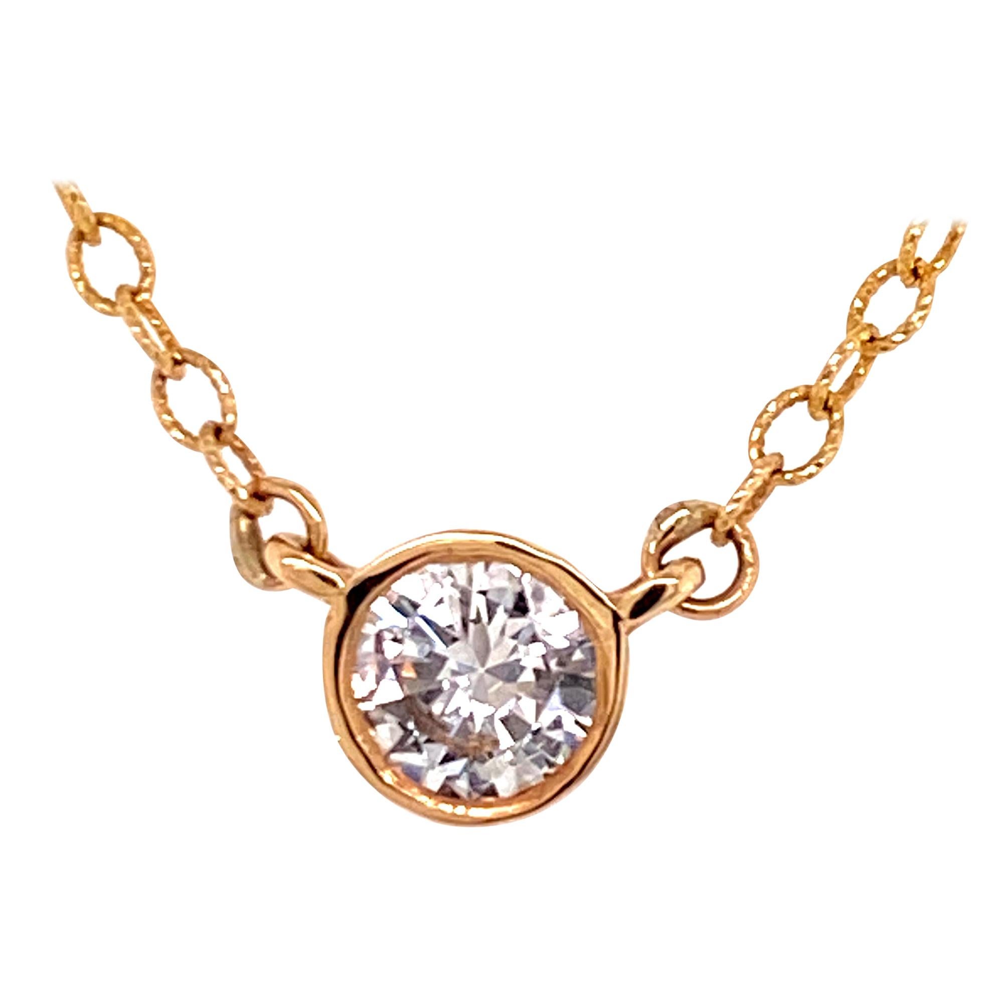 Bezel Set Diamond Gold Solitaire Necklace For Sale at 1stDibs
