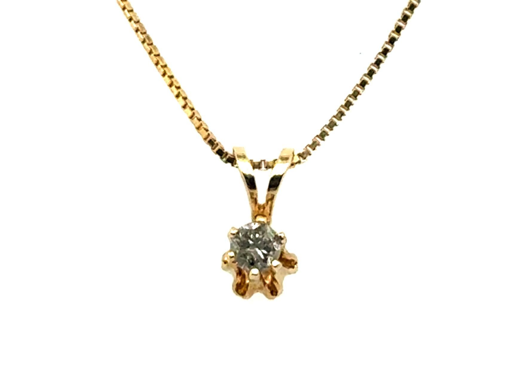 Diamond Solitaire Buttercup Pendant Necklace Mined Round Brilliant Yellow Gold