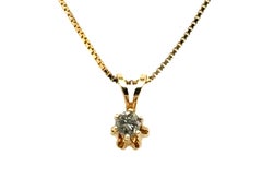 Diamond Solitaire Buttercup Pendant Necklace Mined Round Brilliant Yellow Gold