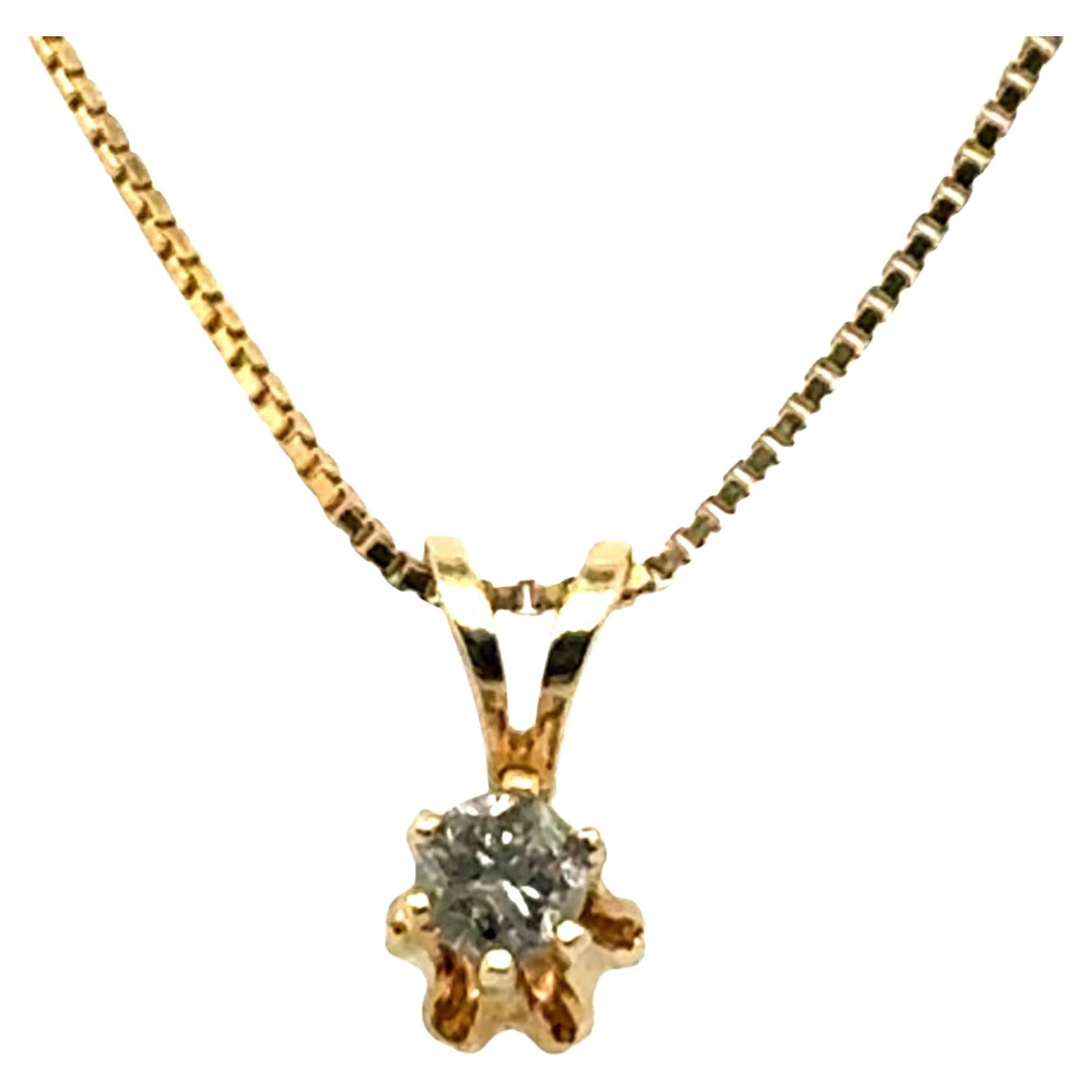 Collier avec pendentif en forme de bouton et solitaire en diamant Mined Round Brilliant Yellow Gold