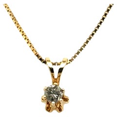 Collier avec pendentif en forme de bouton et solitaire en diamant Mined Round Brilliant Yellow Gold