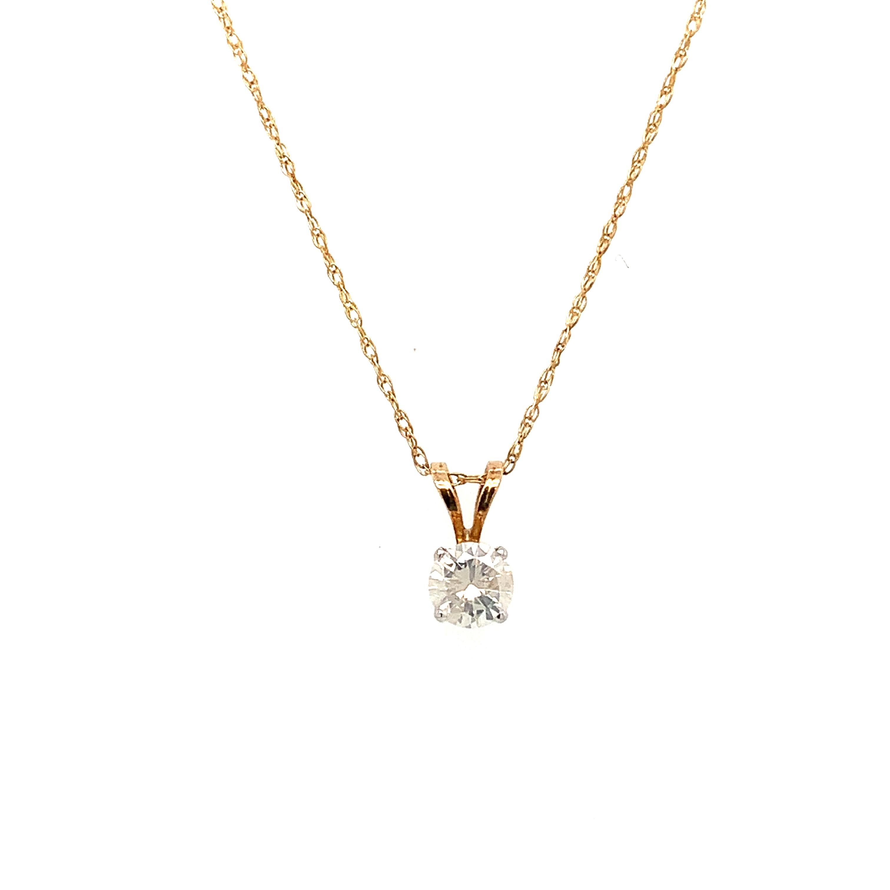 Colgante solitario de diamantes oro amarillo Corte redondo en venta