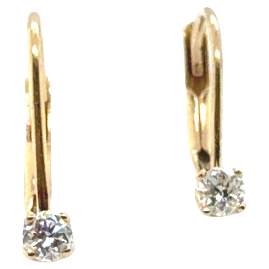 Diamond Solitaire Earrings Mined .15ct Round Brilliant 14K Yellow Gold Leverback im Angebot