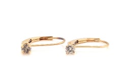 Diamond Solitaire Earrings Mined .20ct Round Brilliant 14K Yellow Gold Leverback