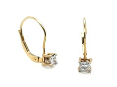 Diamond Solitaire Earrings Mined .50ct Princess Cut F-G SI 14K Yellow Gold Lever