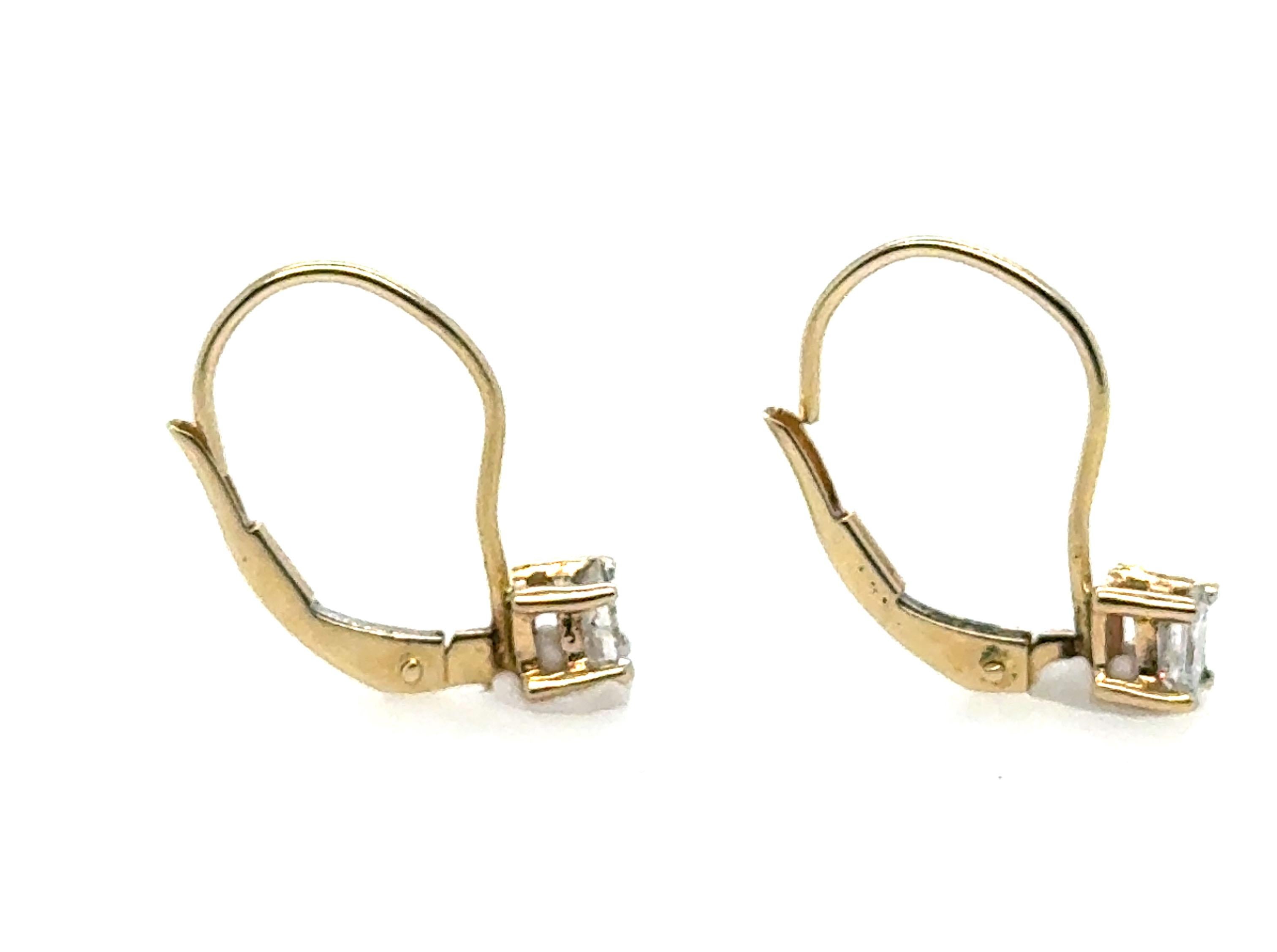Diamant Solitär-Ohrringe Mined .50ct Prinzessinnenschliff F-G SI 14K Gelbgold Hebel (Carréschliff) im Angebot