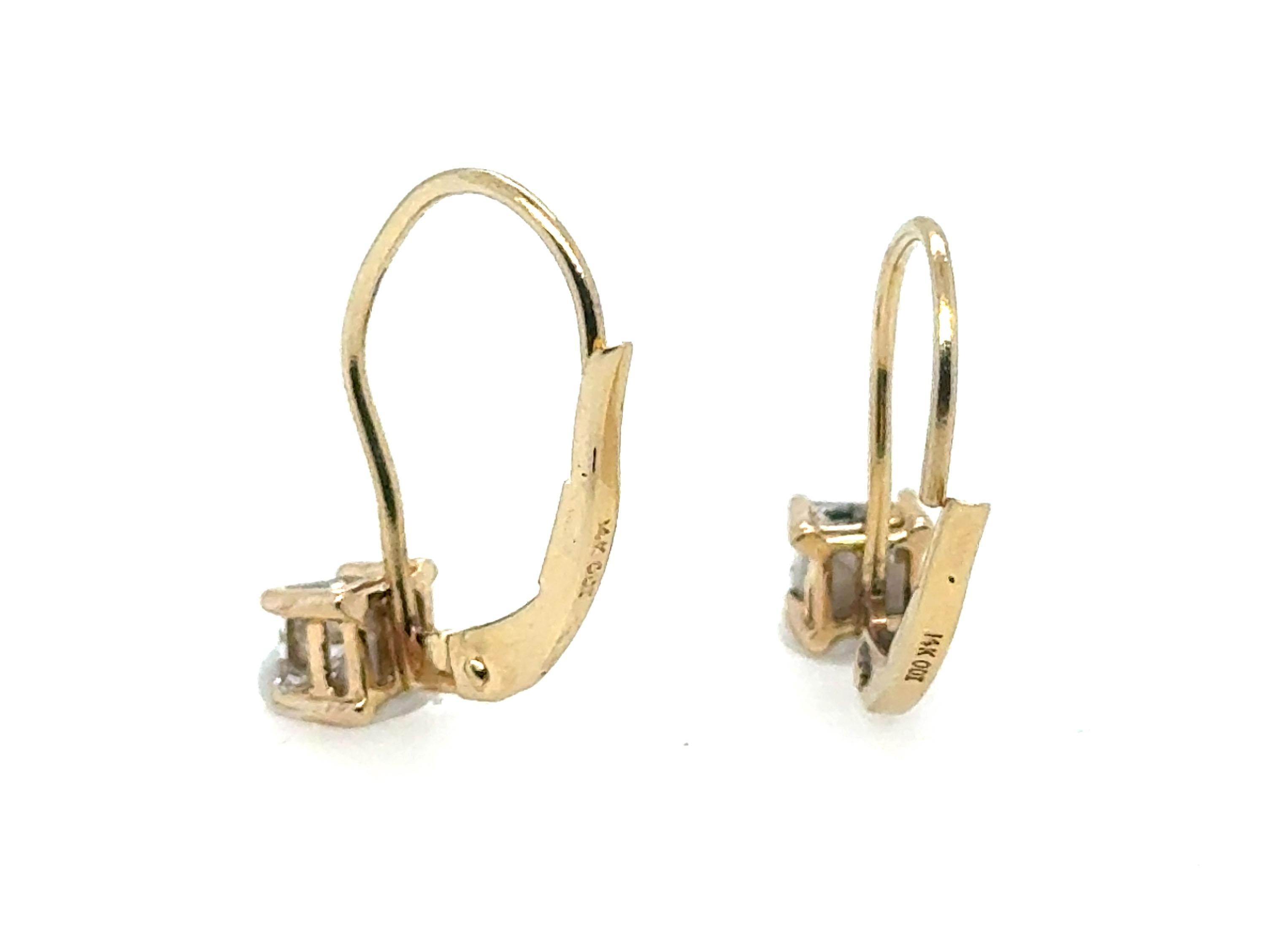 Diamant Solitär-Ohrringe Mined .50ct Prinzessinnenschliff F-G SI 14K Gelbgold Hebel im Zustand „Hervorragend“ im Angebot in Dearborn, MI