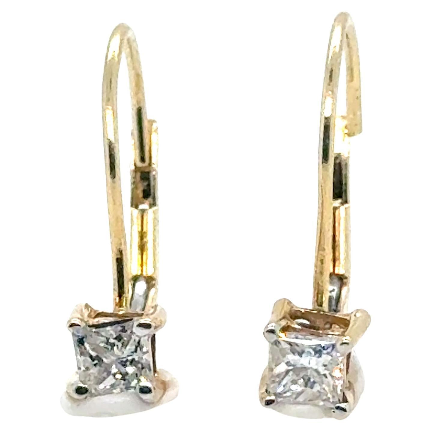 Diamant Solitär-Ohrringe Mined .50ct Prinzessinnenschliff F-G SI 14K Gelbgold Hebel im Angebot