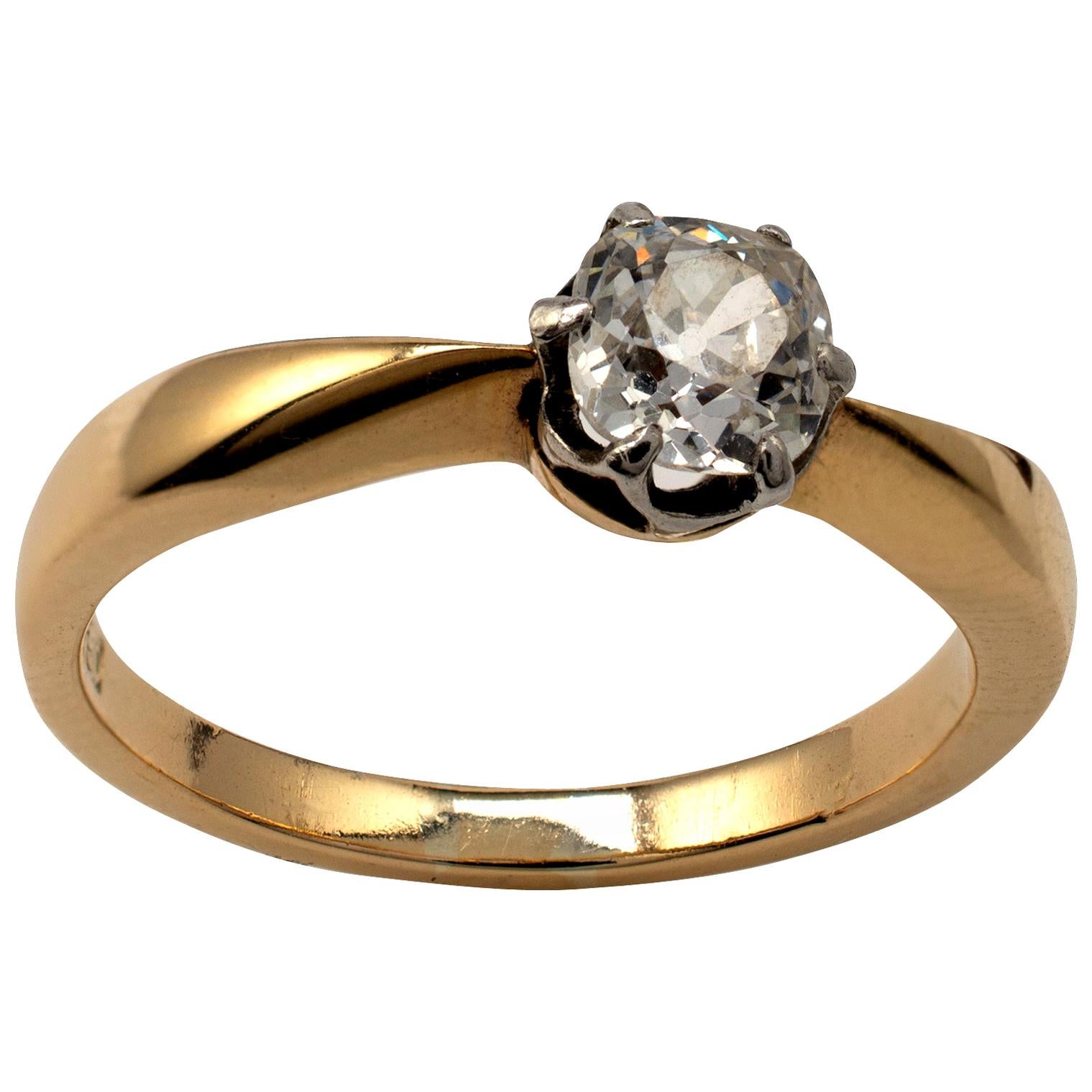 Diamond Solitaire Engagement Ring 0.50 Carat, 18 Karat Yellow Gold