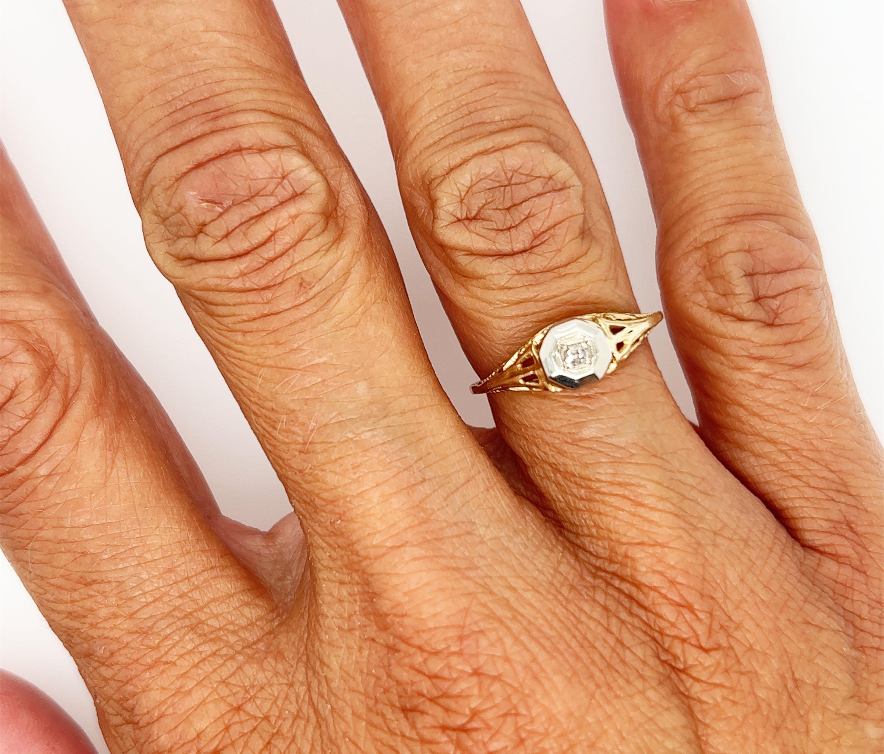 Art Deco Diamond Engagement Ring .05ct Old Mine Cut Original 1920's Antique 14K For Sale 3