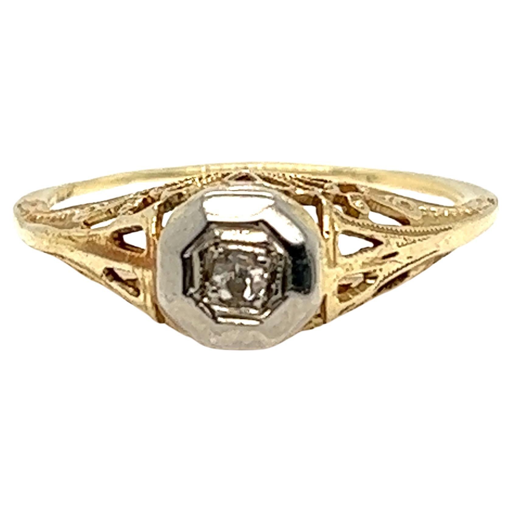Art Deco Diamond Engagement Ring .05ct Old Mine Cut Original 1920's Antique 14K For Sale