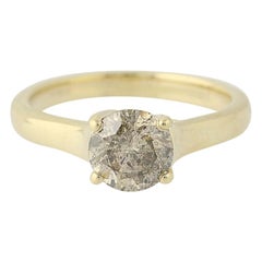 Vintage Diamond Solitaire Engagement Ring 14 Karat Gold Medium Brown Round Cut .98 Carat