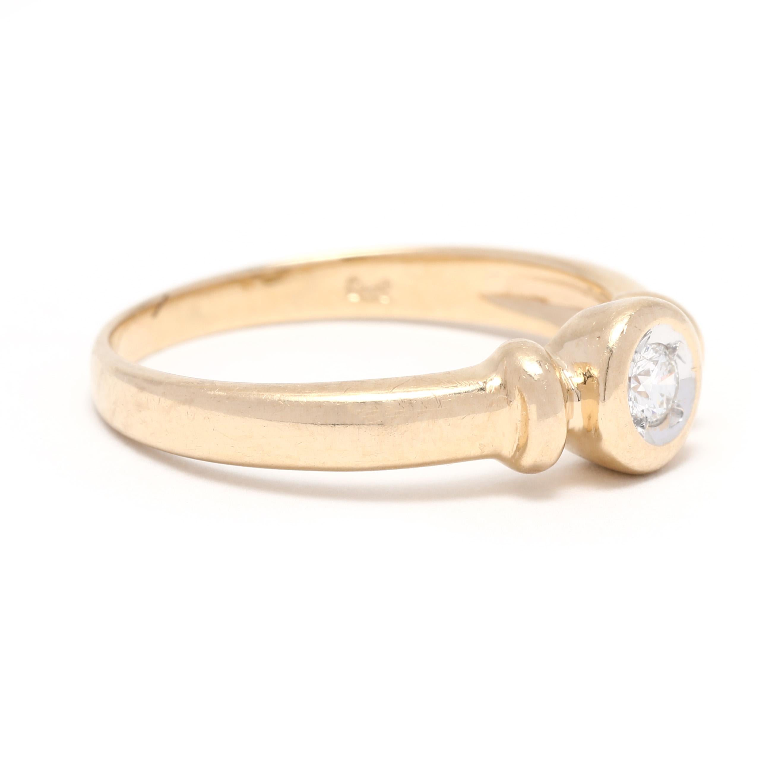 This beautiful 0.10ctw diamond solitaire engagement ring is crafted in 14K yellow gold and is sized for a 7.5 ring finger. This classic diamond solitaire ring is a timeless symbol of your love and commitment, and its simple and elegant design