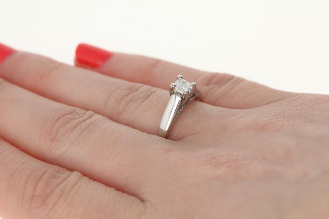Diamond Solitaire Engagement Ring, Platinum Princess Cut .49 Carat In Excellent Condition In Greensboro, NC