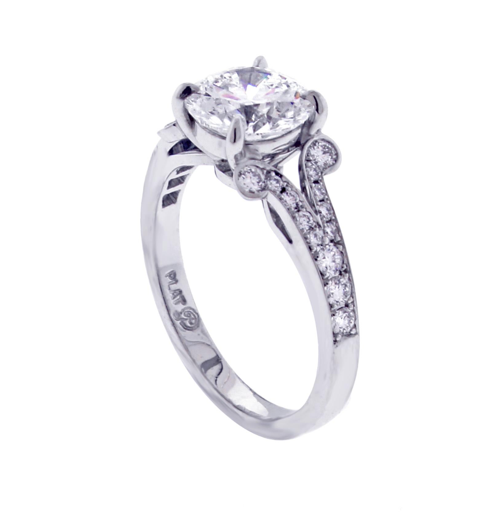  From the master ring makers of Pampillonia jewelers brilliant diamond diamond handmade engagement ring.
♦ Designer: Pampillonia
♦ Metal: Platinum  
♦Diamond=1.51 D Color SI1 clarity, Triple excellent cut G.I.A
♦ 26 Diamonds=.65 carats
♦ Circa