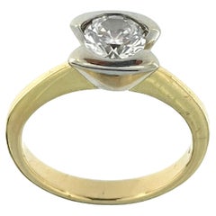 Bague italienne solitaire en or jaune et blanc 18 carats