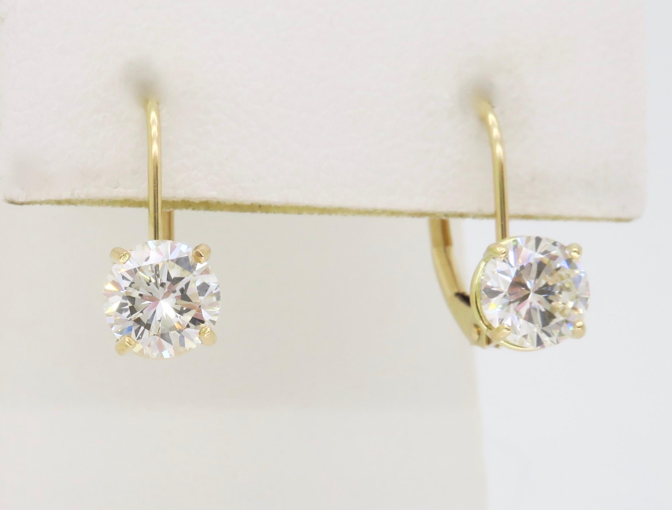 Round Cut Diamond Solitaire Lever Back Earrings