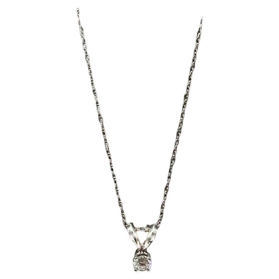 Diamond Solitaire Necklace in 14kt White Gold - 0.12ctw GH SI, Adjustable 16-18"