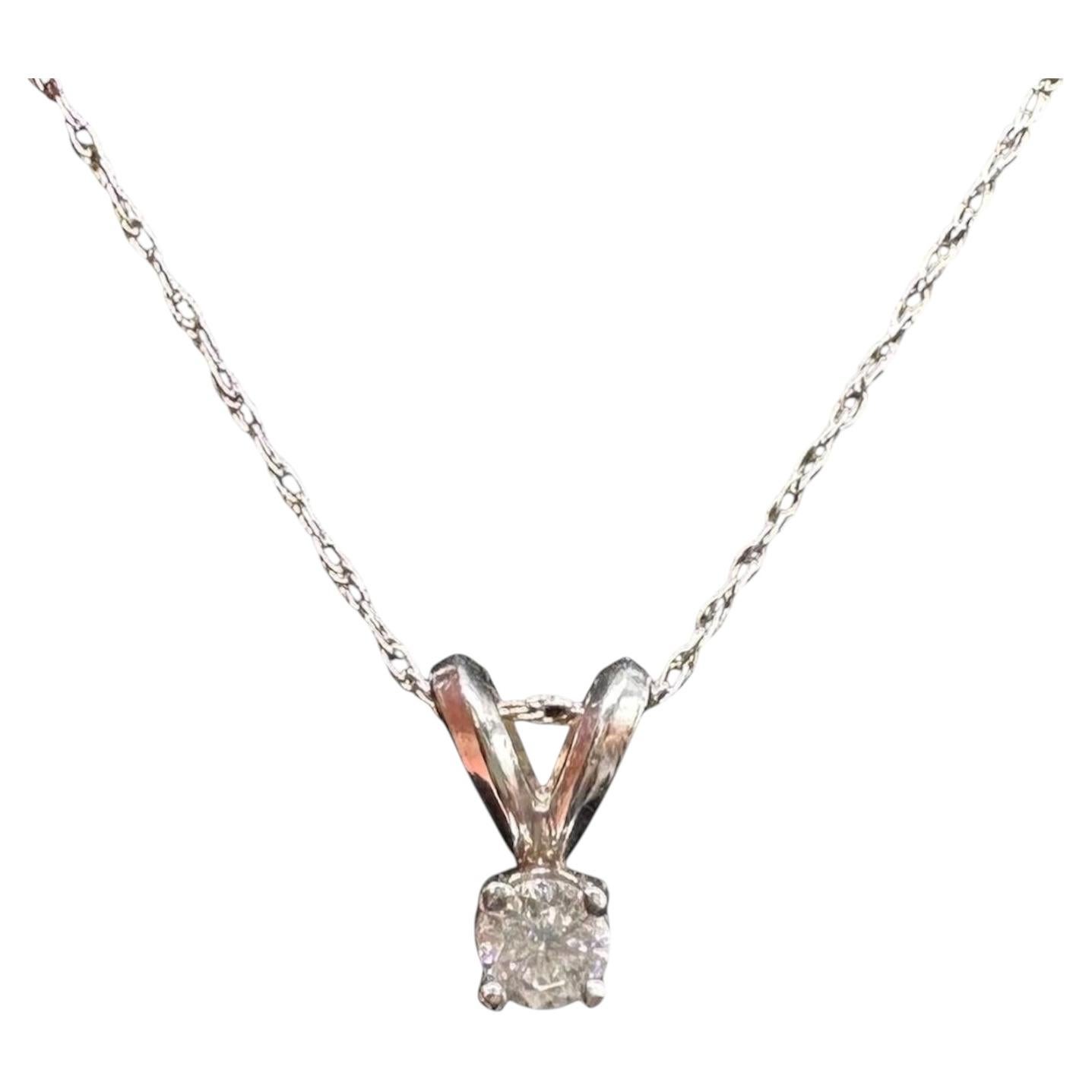 Diamond Solitaire Necklace in 14kt White Gold 0.12ctw GH SI Adjustable 18in