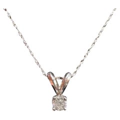 Diamond Solitaire Necklace in 14kt White Gold 0.12ctw GH SI Adjustable 18in